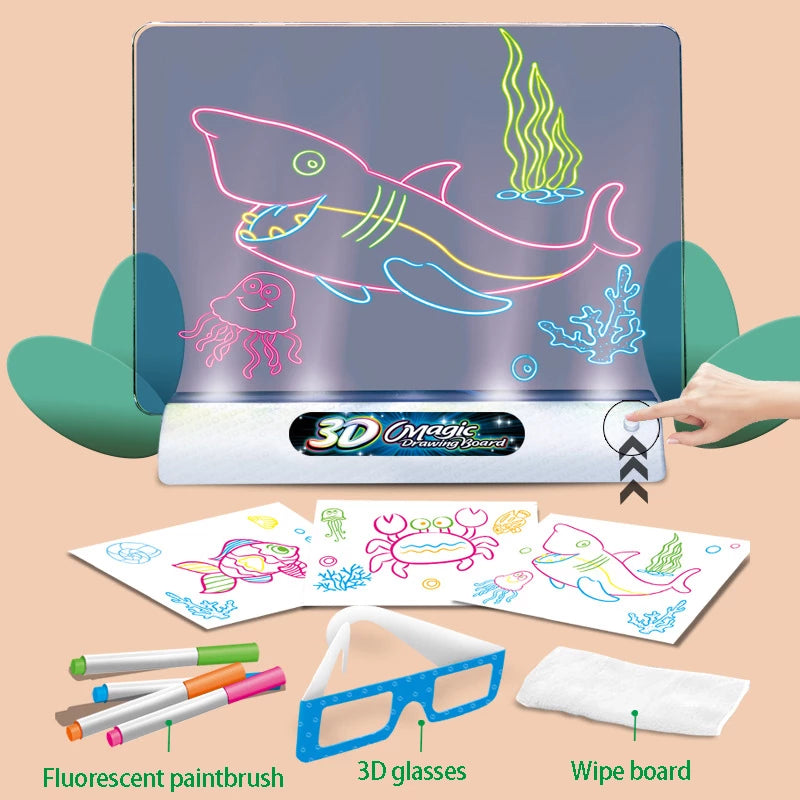 LED Magic Drawing Board for Kids – 3D Glow Art Creative Tablet