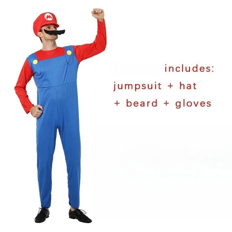 Retro Game Plumber Costume – Kids & Adult Fancy Dress Set