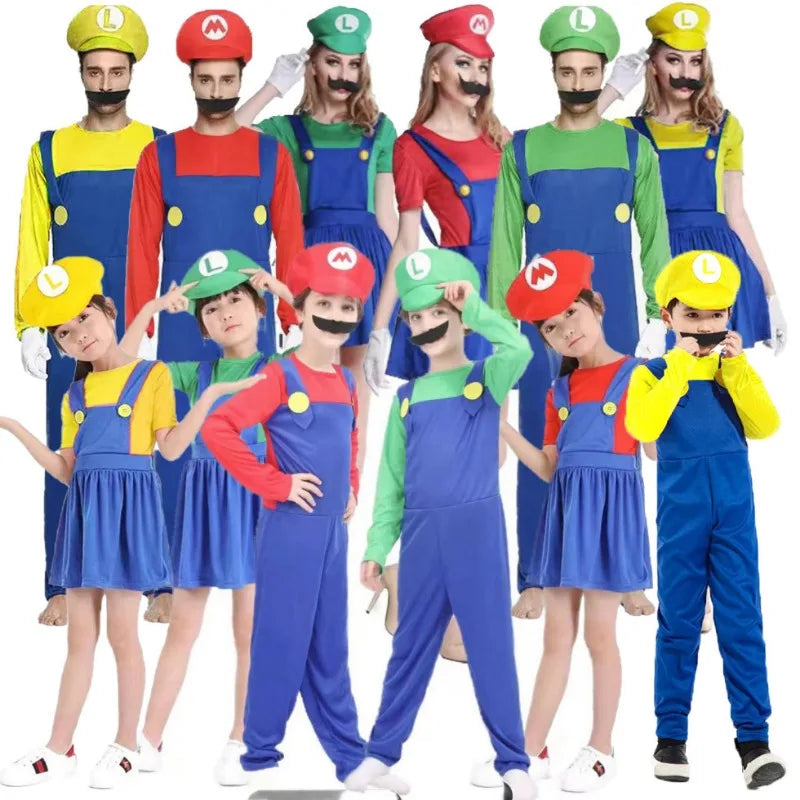 Retro Game Plumber Costume – Kids & Adult Fancy Dress Set
