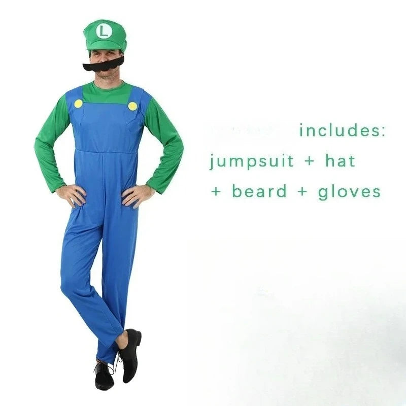 Retro Game Plumber Costume – Kids & Adult Fancy Dress Set