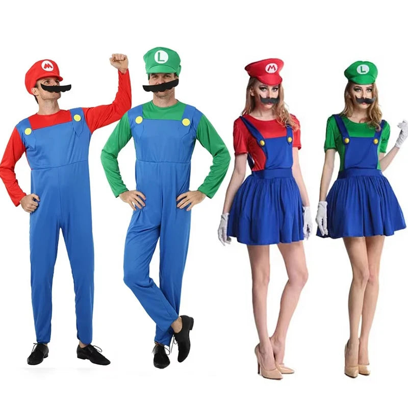 Retro Game Plumber Costume – Kids & Adult Fancy Dress Set