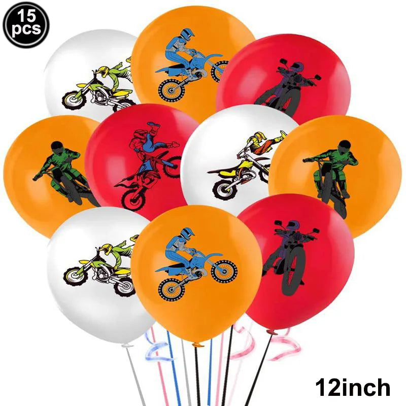 Dirt Bike Birthday Party Decoration Set – Banner, Plates, Cups & Balloons