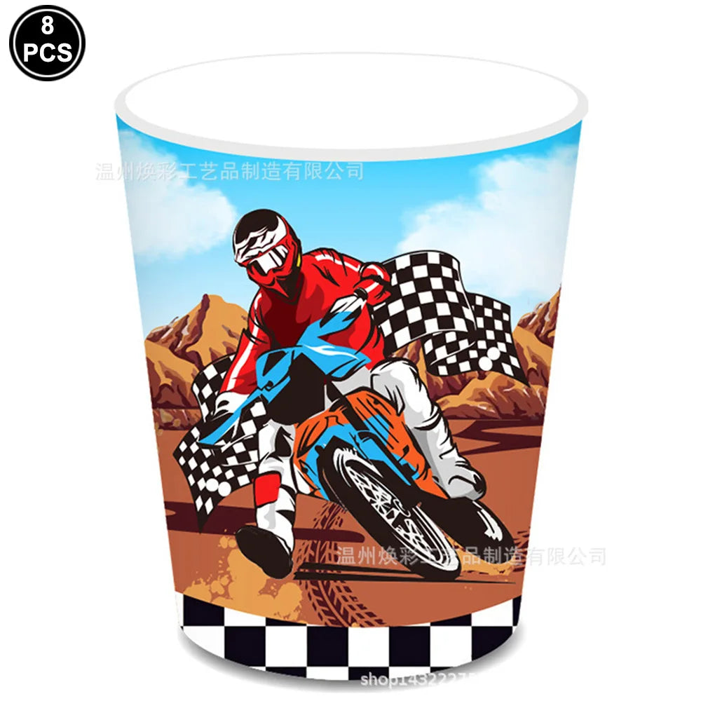 Dirt Bike Birthday Party Decoration Set – Banner, Plates, Cups & Balloons
