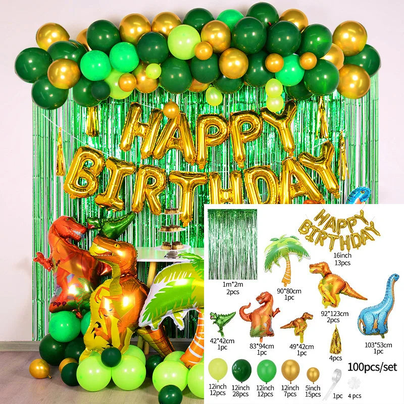 Dinosaur Birthday Party Decoration Set – Plates, Cups, Balloons & Banner Kit (61pcs)