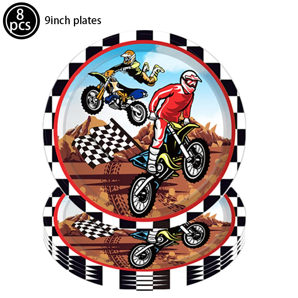 Dirt Bike Birthday Party Decoration Set – Banner, Plates, Cups & Balloons