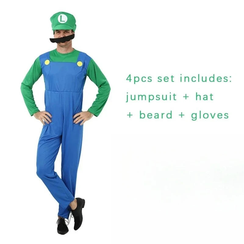 Retro Game Plumber Costume – Kids & Adult Fancy Dress Set