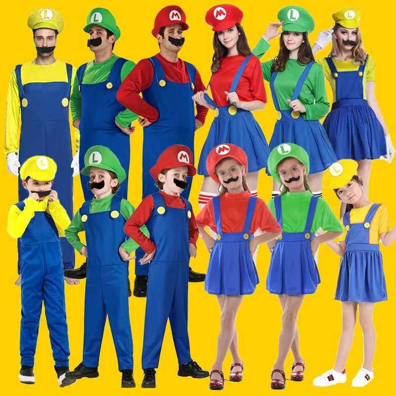Retro Game Plumber Costume – Kids & Adult Fancy Dress Set