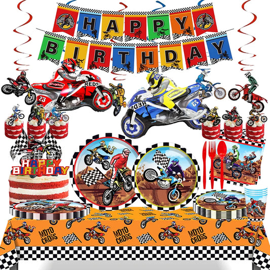 Dirt Bike Birthday Party Decoration Set – Banner, Plates, Cups & Balloons