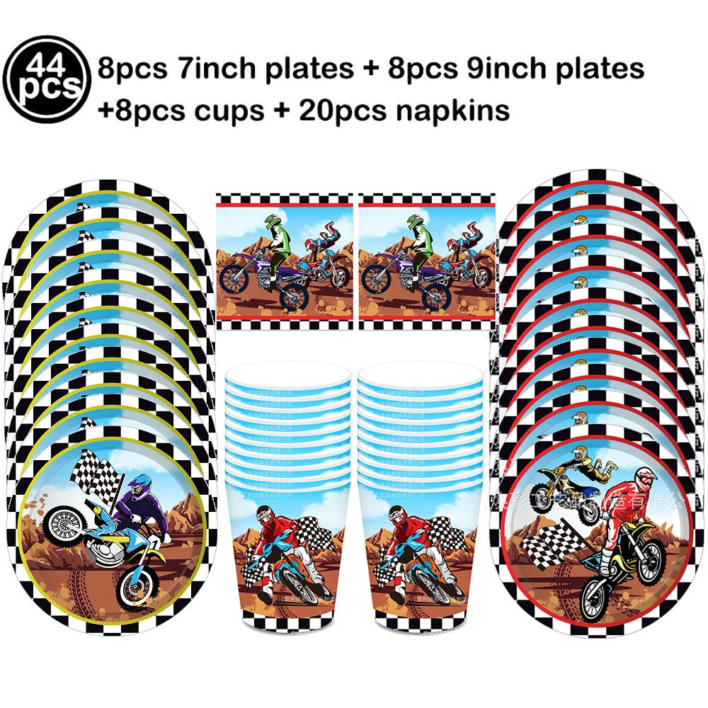 Dirt Bike Birthday Party Decoration Set – Banner, Plates, Cups & Balloons