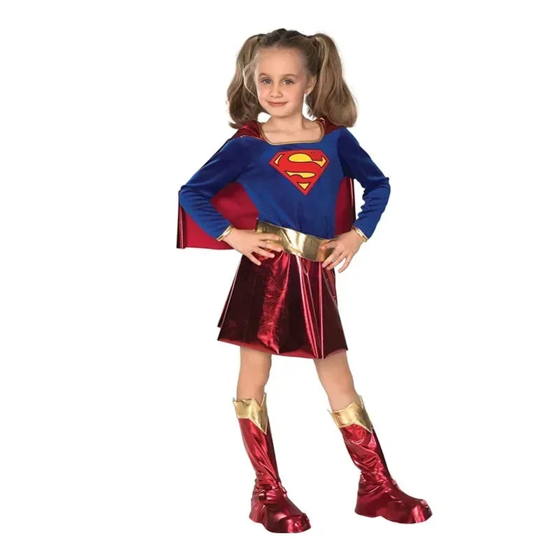 Girls Superhero Costume with Cape – Kids Fancy Dress Party Outfit