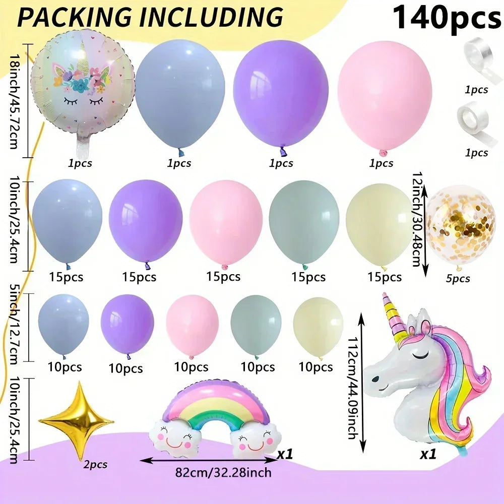Unicorn Balloon Arch Garland Kit – 140pcs Rainbow Party Decorations