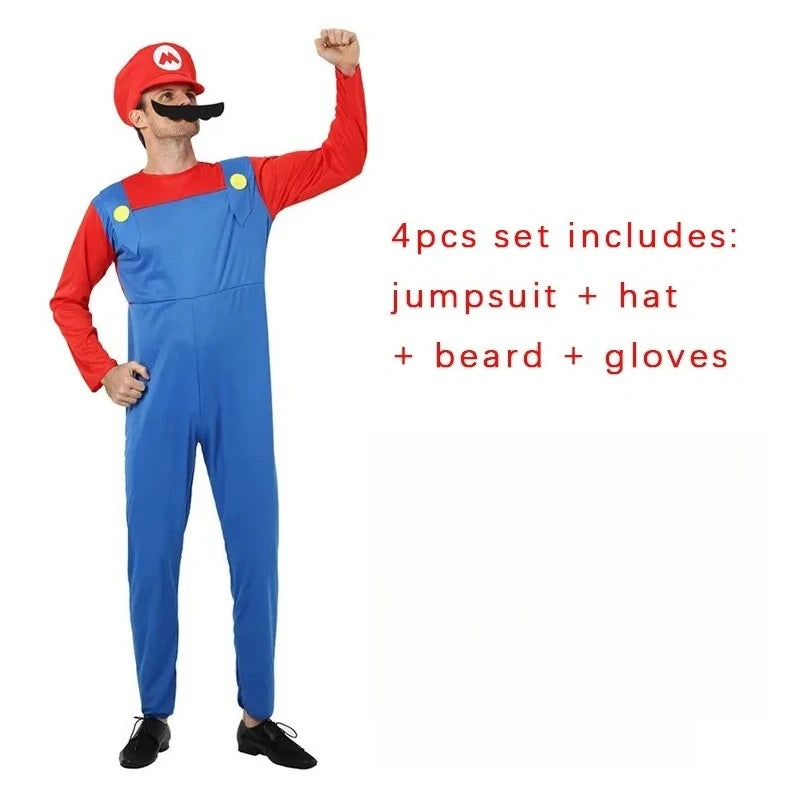 Retro Game Plumber Costume – Kids & Adult Fancy Dress Set
