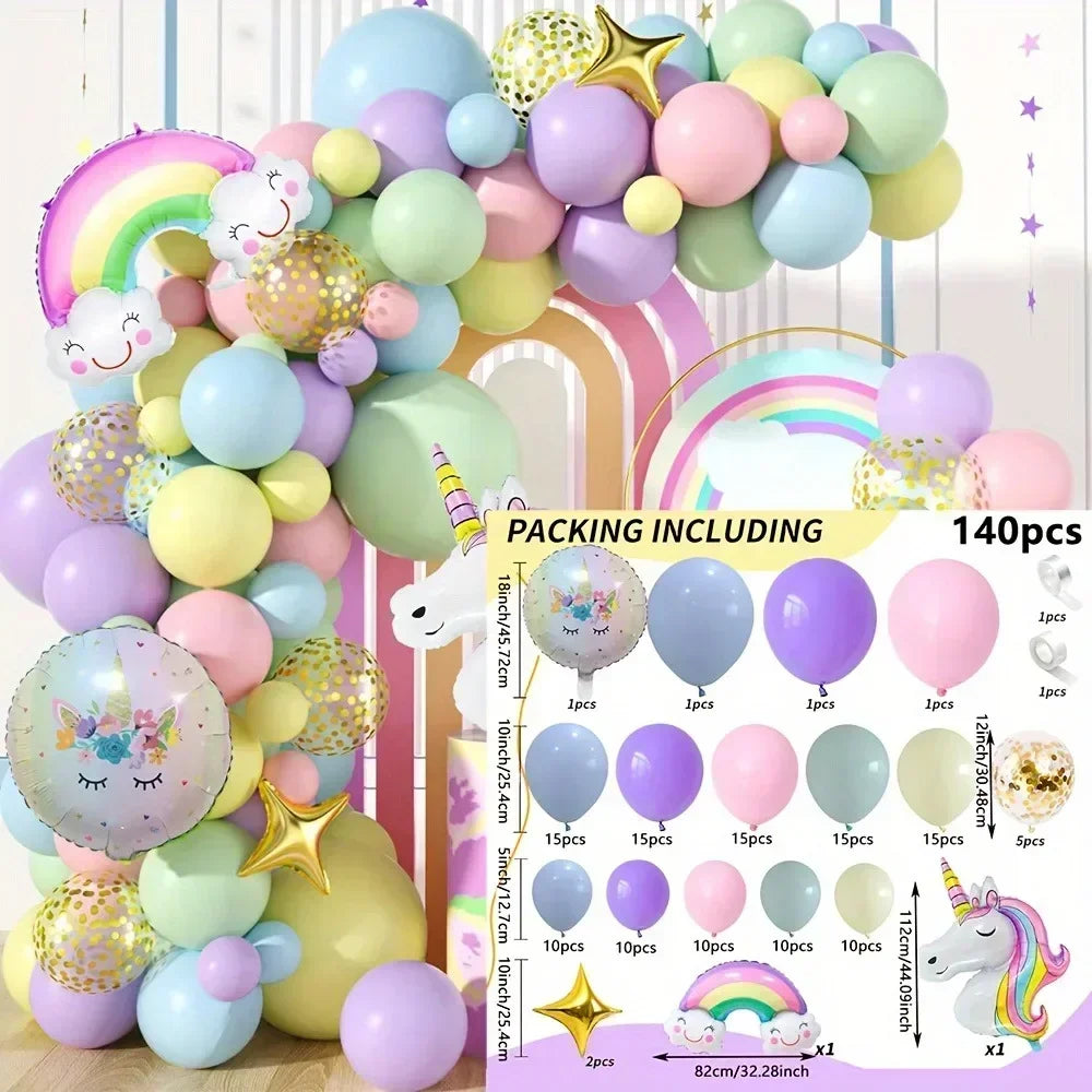 Unicorn Balloon Arch Garland Kit – 140pcs Rainbow Party Decorations