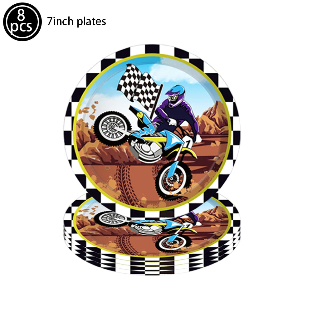 Dirt Bike Birthday Party Decoration Set – Banner, Plates, Cups & Balloons