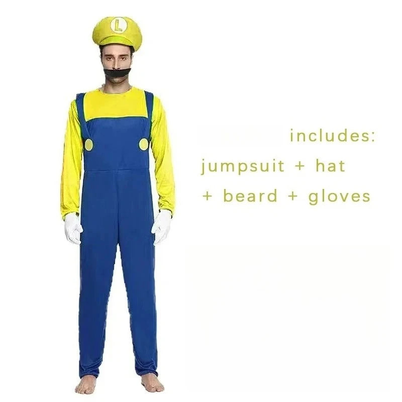 Retro Game Plumber Costume – Kids & Adult Fancy Dress Set