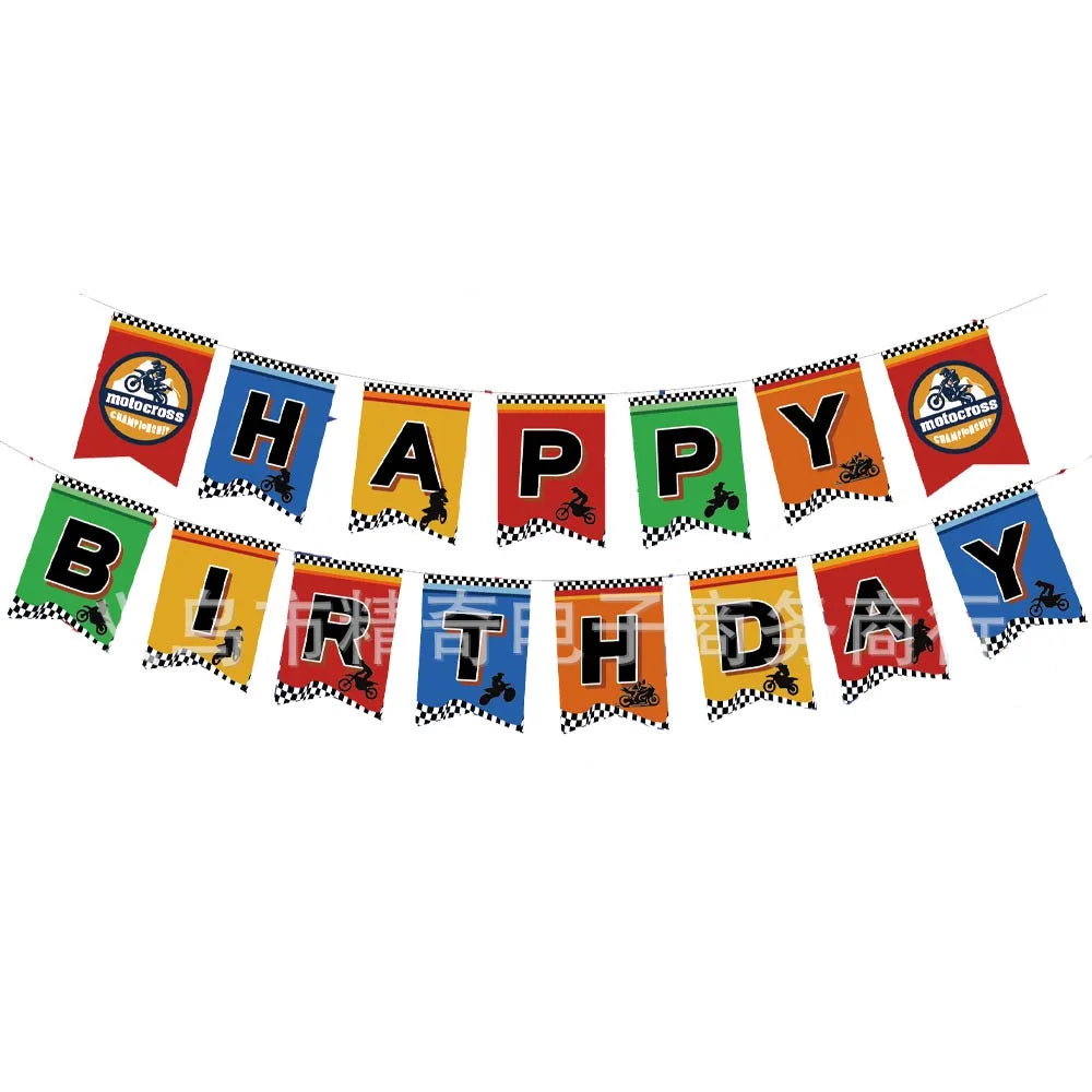 Dirt Bike Birthday Party Decoration Set – Banner, Plates, Cups & Balloons